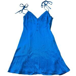 Zara Dress Satin Effect Mini Blue Cheetah Size Small NWT Bow Strap Ruffled